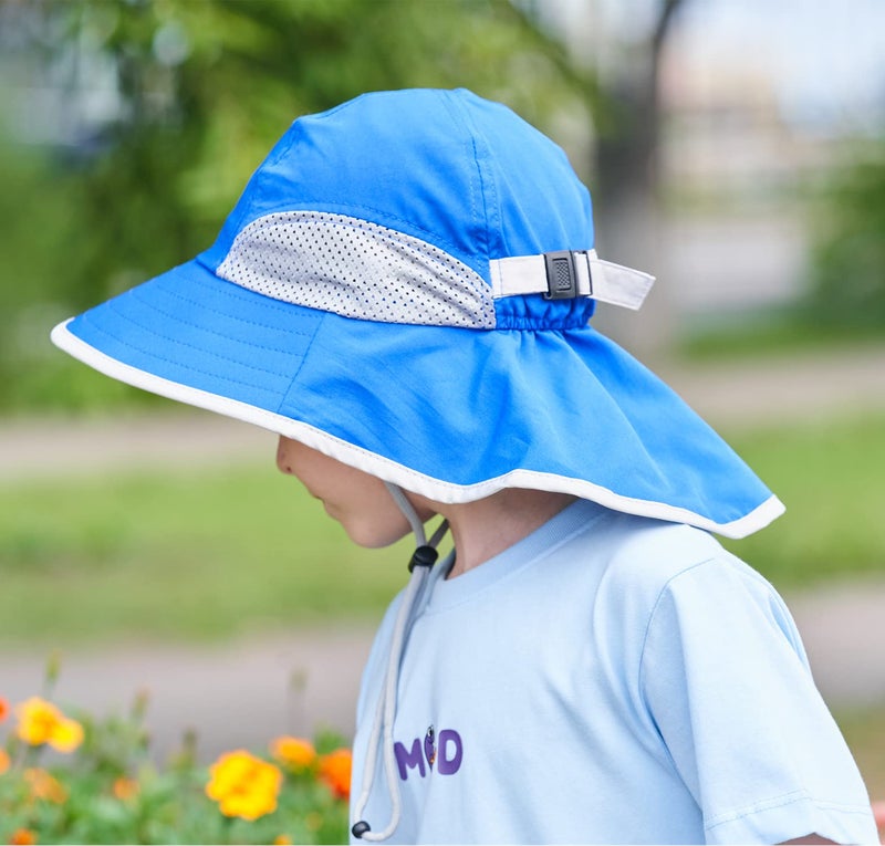Connectyle Kids Sun Hat Fishing Hat for Boys Girls UPF50 Wide Brim Bucket Hat with Neck Flap Kids Hiking Safari Hat Aqua Blue - Image 3